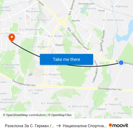 Разклона За С. Герман / Fork Road To German (1426) to Национална Спортна Академия Васил Левски map