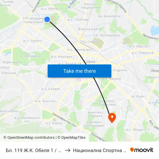 Бл. 119 Ж.К. Обеля 1 / Bl. 119, Obelya 1 Qr. (2442) to Национална Спортна Академия Васил Левски map