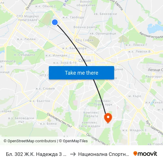 Бл. 302 Ж.К. Надежда 3 / Bl. 302, Nadezhda 3 Qr. (0187) to Национална Спортна Академия Васил Левски map