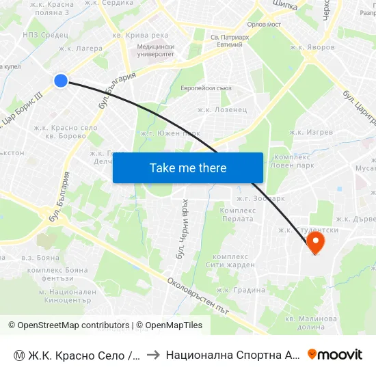 Ⓜ️ Ж.К. Красно Село / Krasno Selo Qr. (0639) to Национална Спортна Академия Васил Левски map