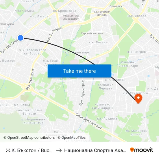 Ж.К. Бъкстон / Buckstone Qr. (0590) to Национална Спортна Академия Васил Левски map