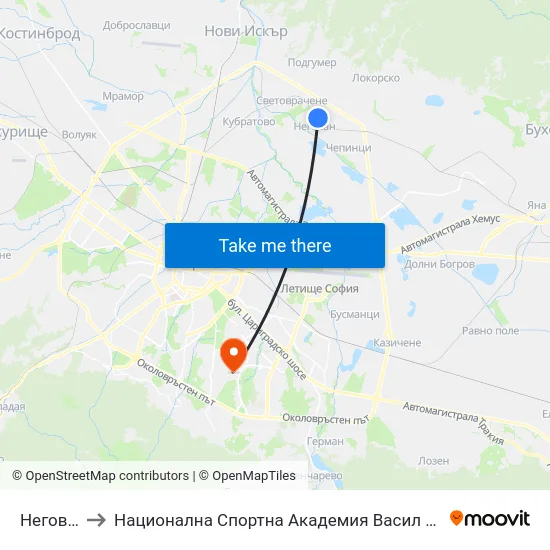 Негован to Национална Спортна Академия Васил Левски map