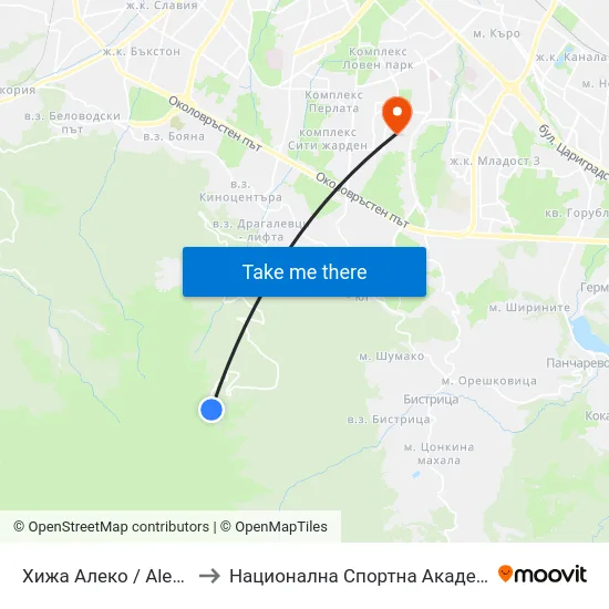 Хижа Алеко / Aleko Hut (2870) to Национална Спортна Академия Васил Левски map