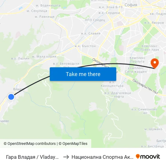 Гара Владая / Vladaya Train Station (0448) to Национална Спортна Академия Васил Левски map