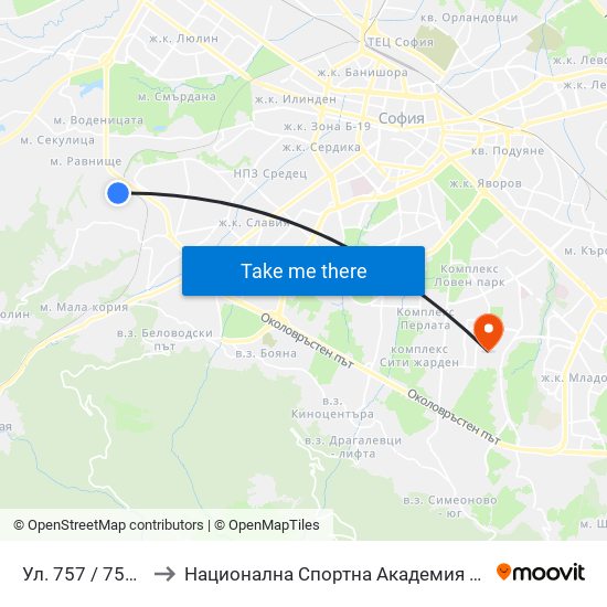 Ул. 757 / 757-Th St. to Национална Спортна Академия Васил Левски map