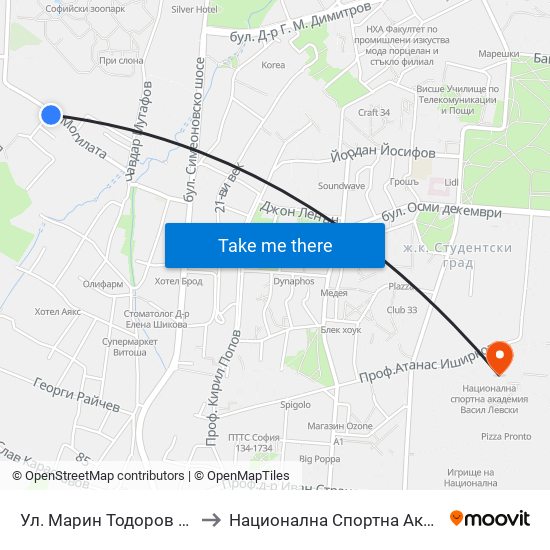 Ул. Марин Тодоров / Marin Todorov St. to Национална Спортна Академия Васил Левски map