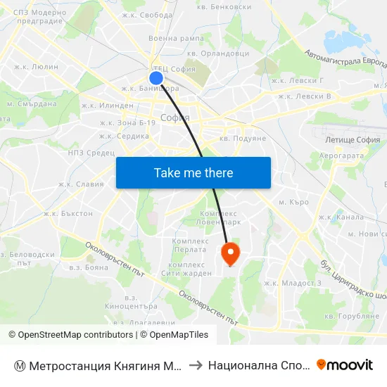 Ⓜ️ Метростанция Княгиня Мария Луиза / Kn. Maria Luisa Metro Station (6430) to Национална Спортна Академия Васил Левски map