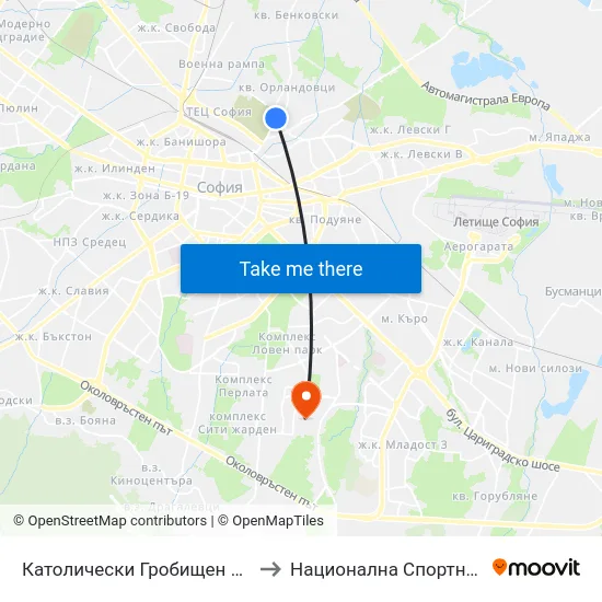Католически Гробищен Парк / Catholic Cemetery (6281) to Национална Спортна Академия Васил Левски map