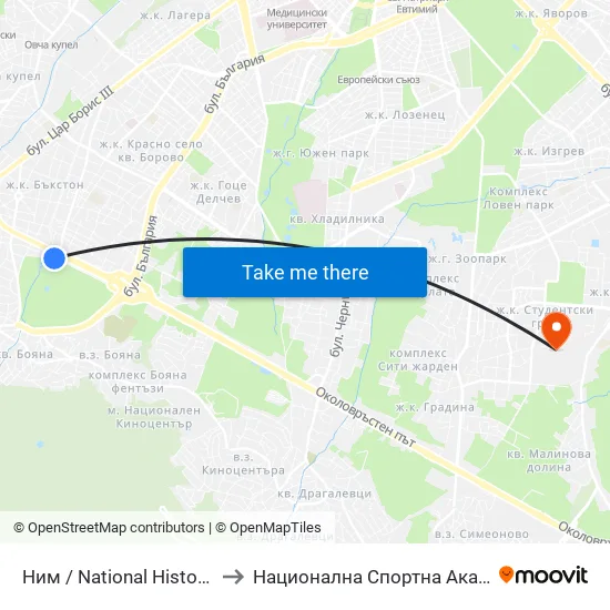 🎨 Ним / National History Museum (2458) to Национална Спортна Академия Васил Левски map