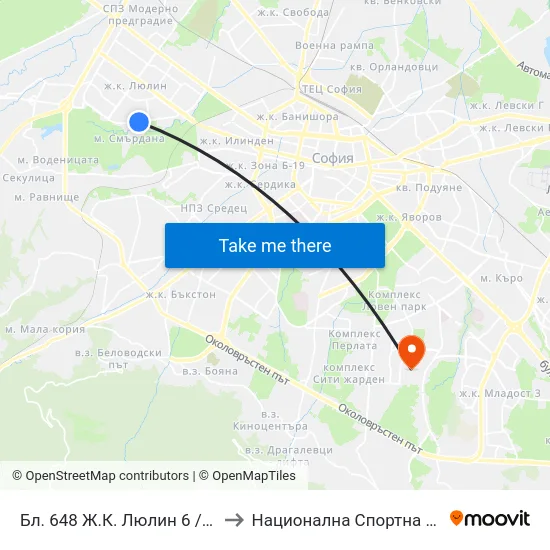 Бл. 648 Ж.К. Люлин 6 / Bl. 648, Lyulin 6 Qr. (2793) to Национална Спортна Академия Васил Левски map