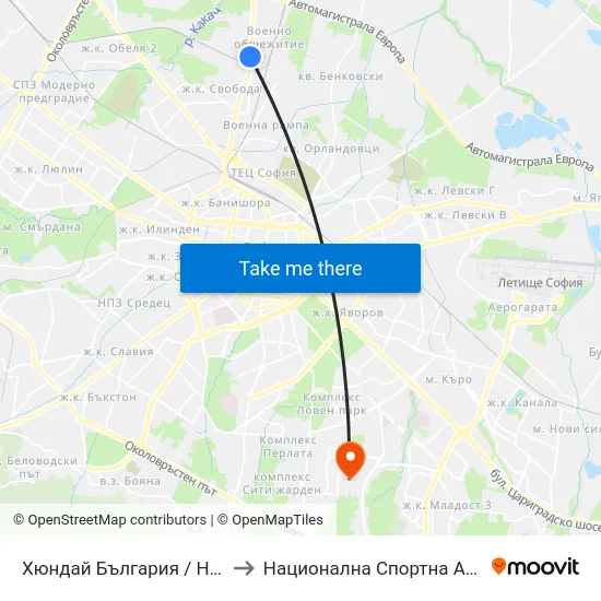 Хюндай България / Hyundai Bulgaria (1637) to Национална Спортна Академия Васил Левски map