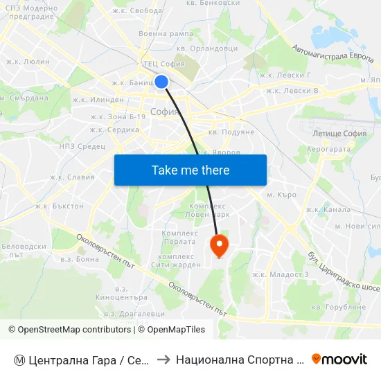 Ⓜ️ Централна Гара / Central Railway Station (1333) to Национална Спортна Академия Васил Левски map
