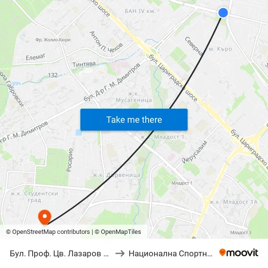 Бул. Проф. Цв. Лазаров / Prof. Tsv. Lazarov Blvd. (0371) to Национална Спортна Академия Васил Левски map