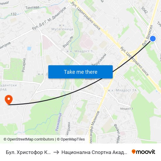 Бул. Христофор Колумб (0373) to Национална Спортна Академия Васил Левски map