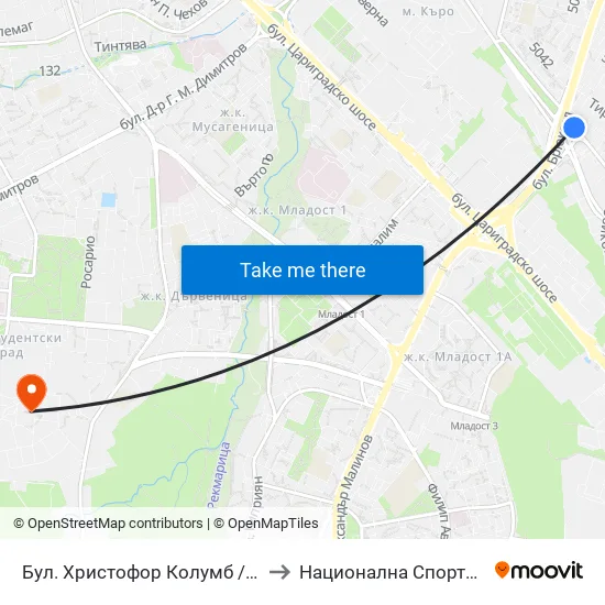 Бул. Христофор Колумб / Christopher Columbus Blvd. (0578) to Национална Спортна Академия Васил Левски map