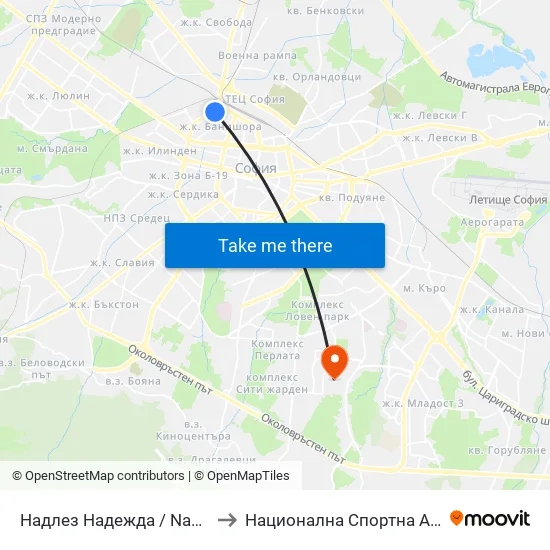 Надлез Надежда / Nadezhda Overpass (2116) to Национална Спортна Академия Васил Левски map