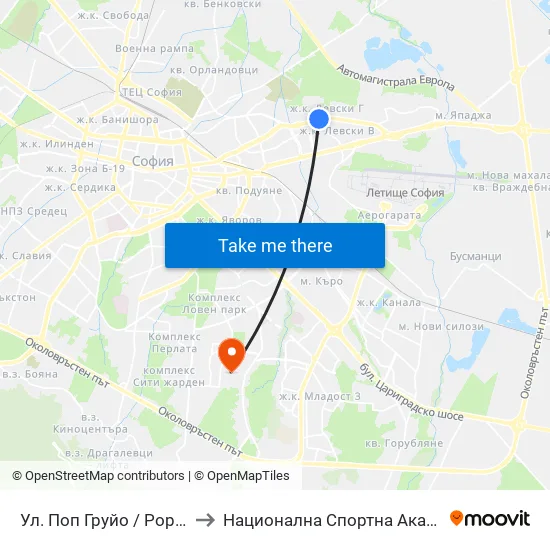 Ул. Поп Груйо / Pop Gruyu St. (2124) to Национална Спортна Академия Васил Левски map