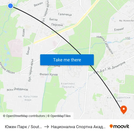 Южен Парк / South Park (2380) to Национална Спортна Академия Васил Левски map
