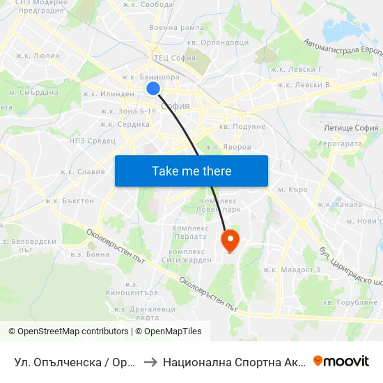 Ул. Опълченска / Opalchenska St. (2082) to Национална Спортна Академия Васил Левски map