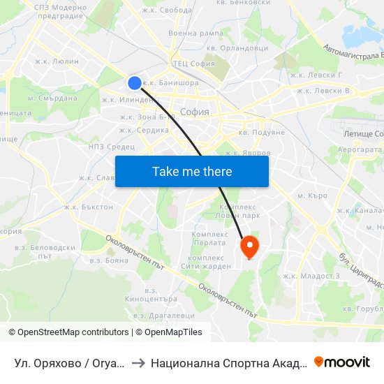 Ул. Оряхово / Oryahovo St. (2097) to Национална Спортна Академия Васил Левски map
