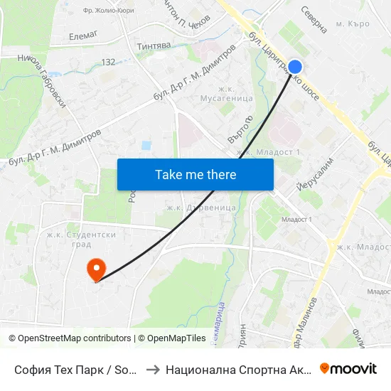 София Тех Парк / Sofia Tech Park (2795) to Национална Спортна Академия Васил Левски map