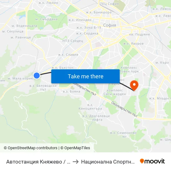 🚌 Автостанция Княжево / Knyazhevo Bus Station (6035) to Национална Спортна Академия Васил Левски map