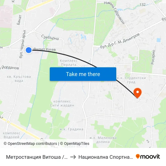 Метростанция Витоша / Vitosha Metro Station (2857) to Национална Спортна Академия Васил Левски map