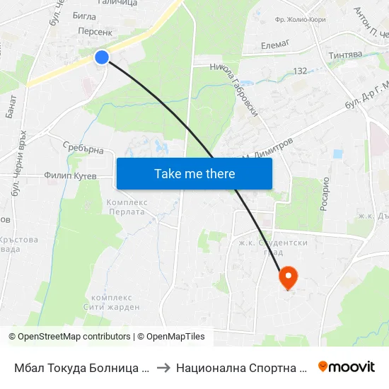 Мбал Токуда Болница / Tokuda Hospital (2777) to Национална Спортна Академия Васил Левски map