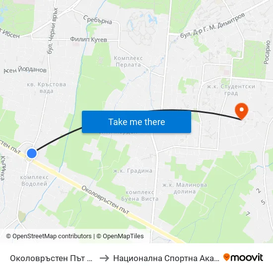Околовръстен Път / Ring Road (1171) to Национална Спортна Академия Васил Левски map