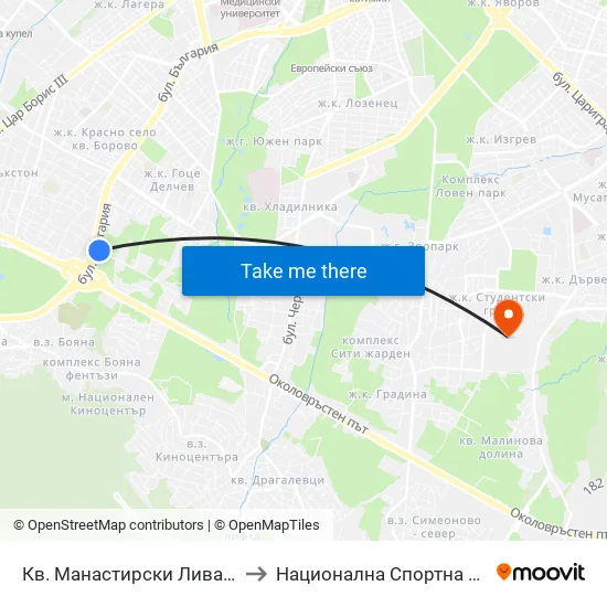 Кв. Манастирски Ливади / Manastirski Livadi Qr to Национална Спортна Академия Васил Левски map