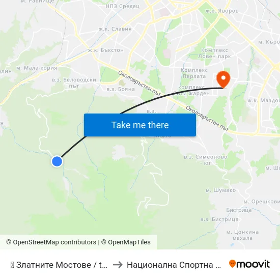 👋 Златните Мостове / the Golden Bridges (2840) to Национална Спортна Академия Васил Левски map