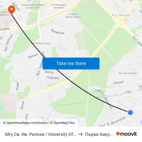 Мгу Св. Ив. Рилски / University Of Mining And Geology (1033) to Първи Хирургичен Блок map