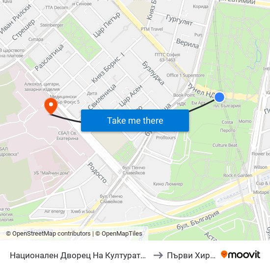 Национален Дворец На Културата / National Palace Of Culture (1139) to Първи Хирургичен Блок map