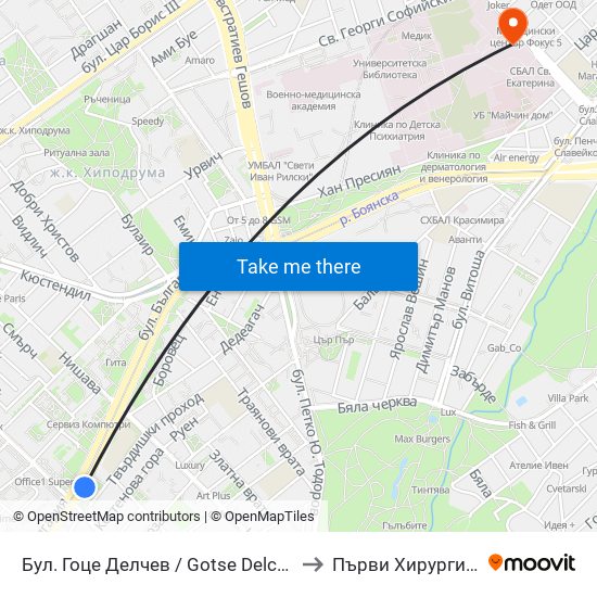 Бул. Гоце Делчев / Gotse Delchev Blvd. (0314) to Първи Хирургичен Блок map