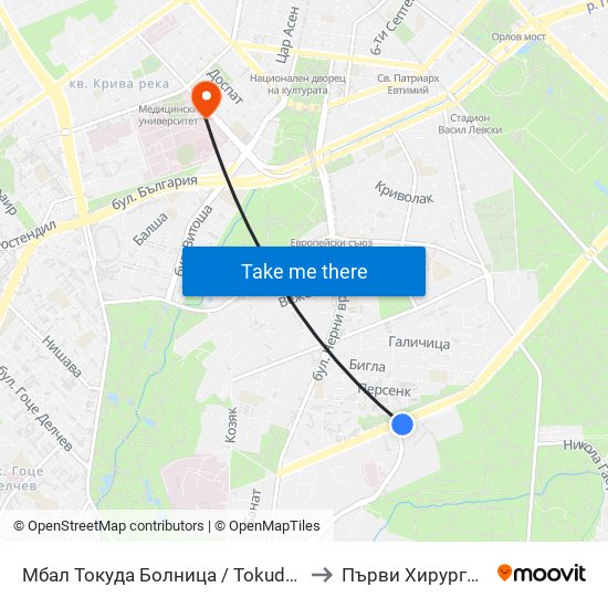 Мбал Токуда Болница / Tokuda Hospital (0206) to Първи Хирургичен Блок map