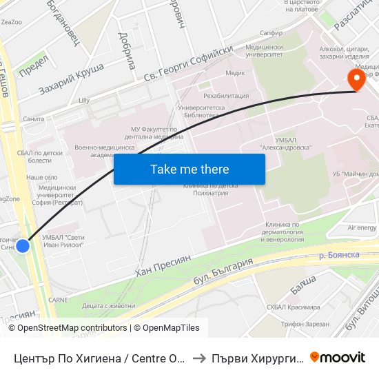 Център По Хигиена / Centre Of Hygiene (2343) to Първи Хирургичен Блок map