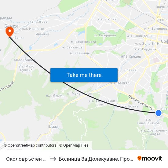 Околовръстен Път / Ring Road (1177) to Болница За Долекуване, Продължително Лечение И Рехабилитация map