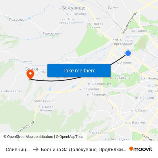 Сливница / Slivnitsa to Болница За Долекуване, Продължително Лечение И Рехабилитация map