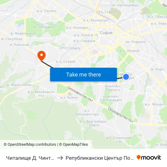 Читалище Д. Чинтулов / D. Chintulov Library (2366) to Републикански Център По Протезиране И Възстановителна Хирургия map