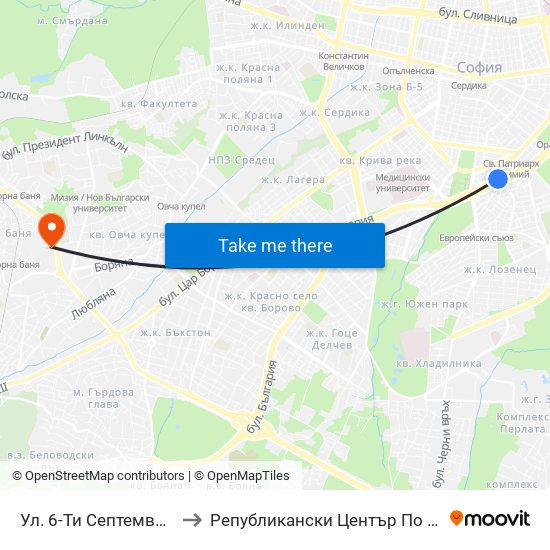 Ул. 6-Ти Септември / Shesti Septemvri St. (1808) to Републикански Център По Протезиране И Възстановителна Хирургия map