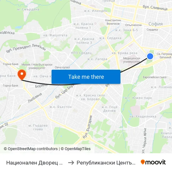 Ⓜ️ Национален Дворец На Културата / National Palace Of Culture (1139) to Републикански Център По Протезиране И Възстановителна Хирургия map