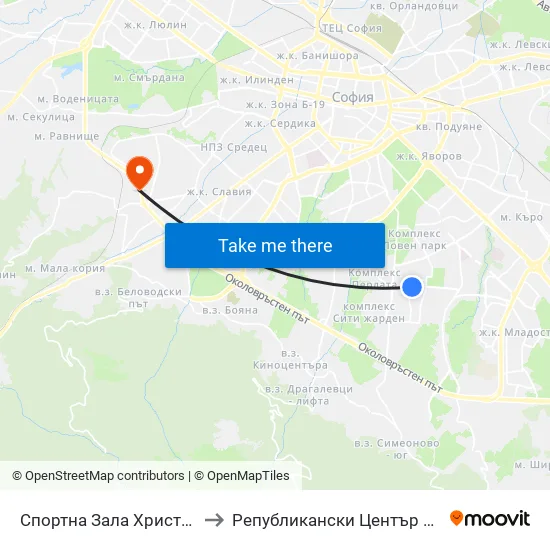 Спортна Зала Христо Ботев / Hristo Botev Sports Hall (1611) to Републикански Център По Протезиране И Възстановителна Хирургия map
