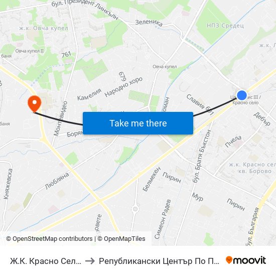 Ж.К. Красно Село / Krasno Selo Qr. (0638) to Републикански Център По Протезиране И Възстановителна Хирургия map