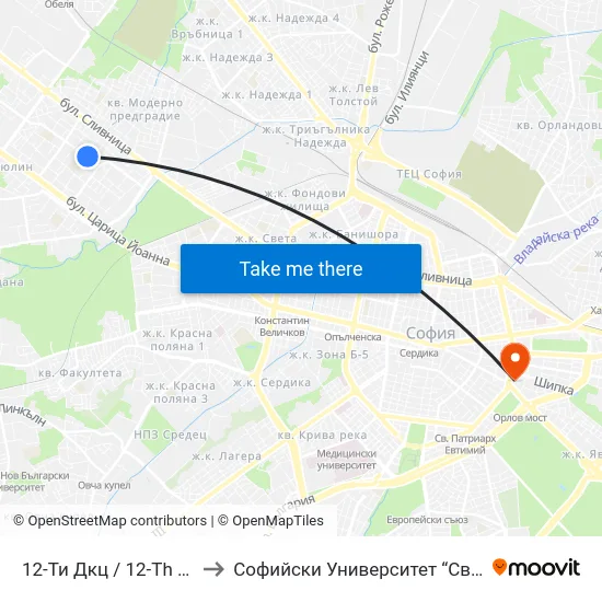 12-Ти Дкц / 12-Th Polyclinic (0006) to Софийски Университет “Св. Климент Охридски"" map