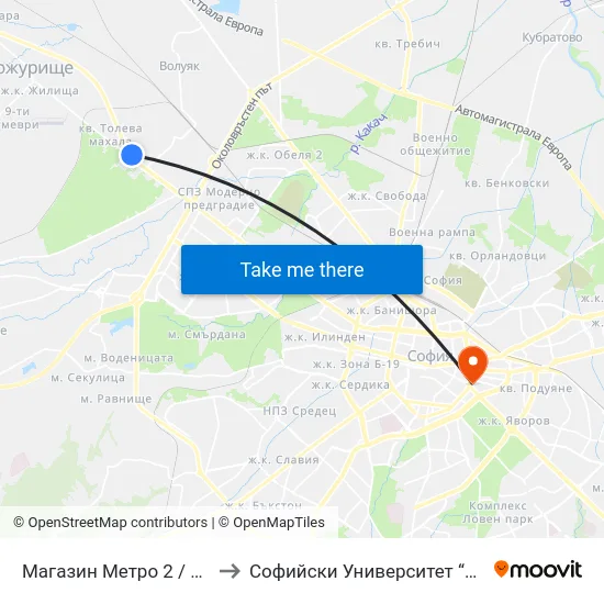 Магазин Метро 2 / Metro 2 Store (1020) to Софийски Университет “Св. Климент Охридски"" map