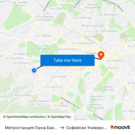 Метростанция Горна Баня / Gorna Banya Metro Station (0683) to Софийски Университет “Св. Климент Охридски"" map