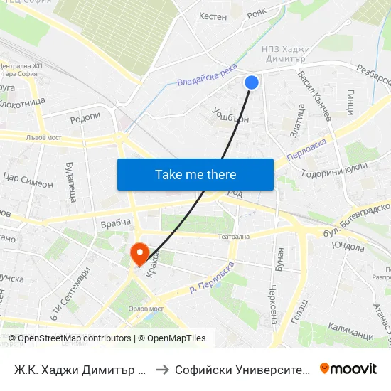 Ж.К. Хаджи Димитър / Hadzhi Dimitar Sq. (0692) to Софийски Университет “Св. Климент Охридски"" map