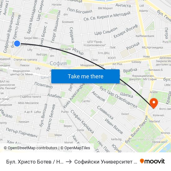 Бул. Христо Ботев / Hristo Botev Blvd. (0383) to Софийски Университет “Св. Климент Охридски"" map