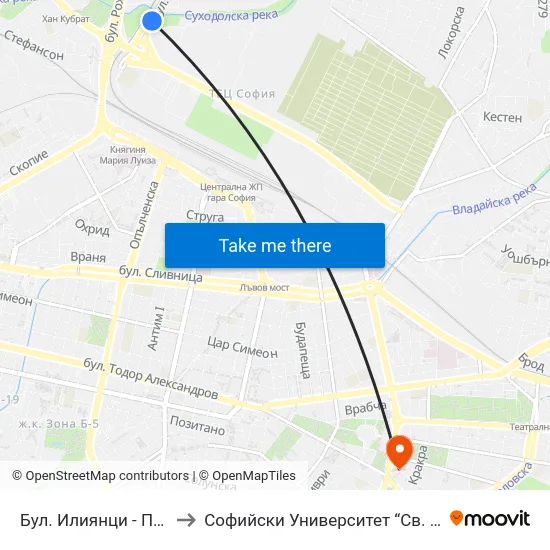 Бул. Илиянци - Подлеза (1384) to Софийски Университет “Св. Климент Охридски"" map