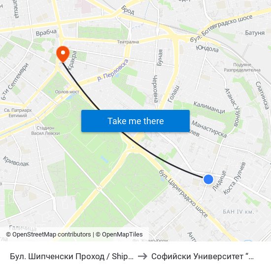 Бул. Шипченски Проход / Shipchenski Prohod Blvd. (0403) to Софийски Университет “Св. Климент Охридски"" map